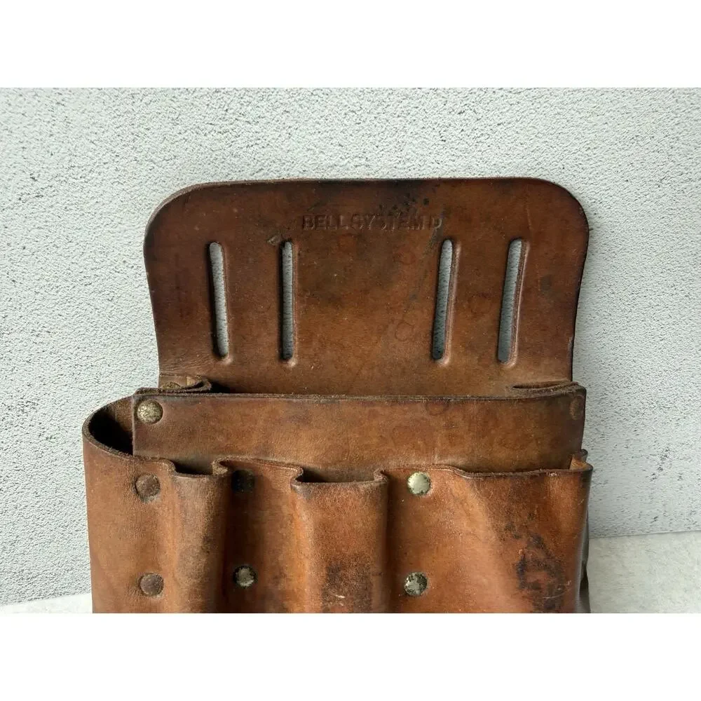 Vintage Leather Tool Pouch Bell System D Telephone Lineman Handyman Belt Loops